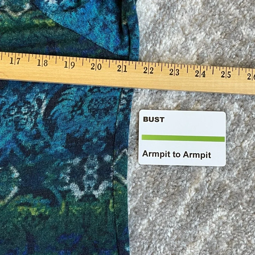 Susan Graver Cardigan Women M Blue Green Abstract Draped Shawl Collar Excellent